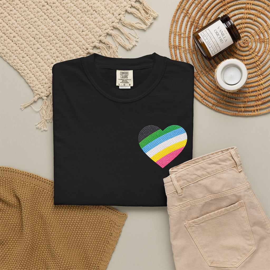 Disability Pride Heart T-Shirt | Rainbow Striped Heart Tee