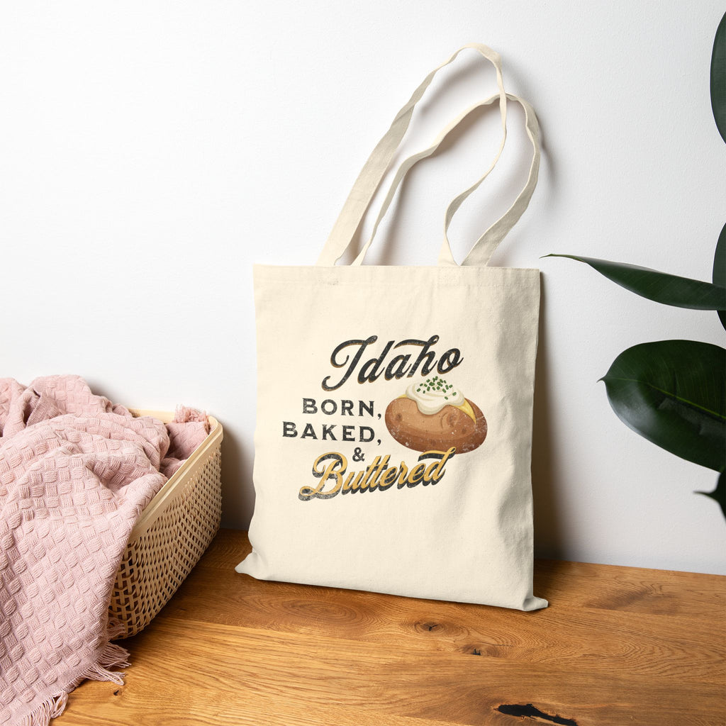 Vintage 'Idaho Born Baked and Buttered' Grocery Tote Bag
