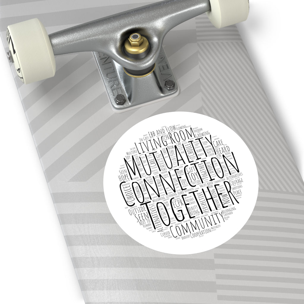 Round Sticker — "Connection Is Prevention" Word-Cloud