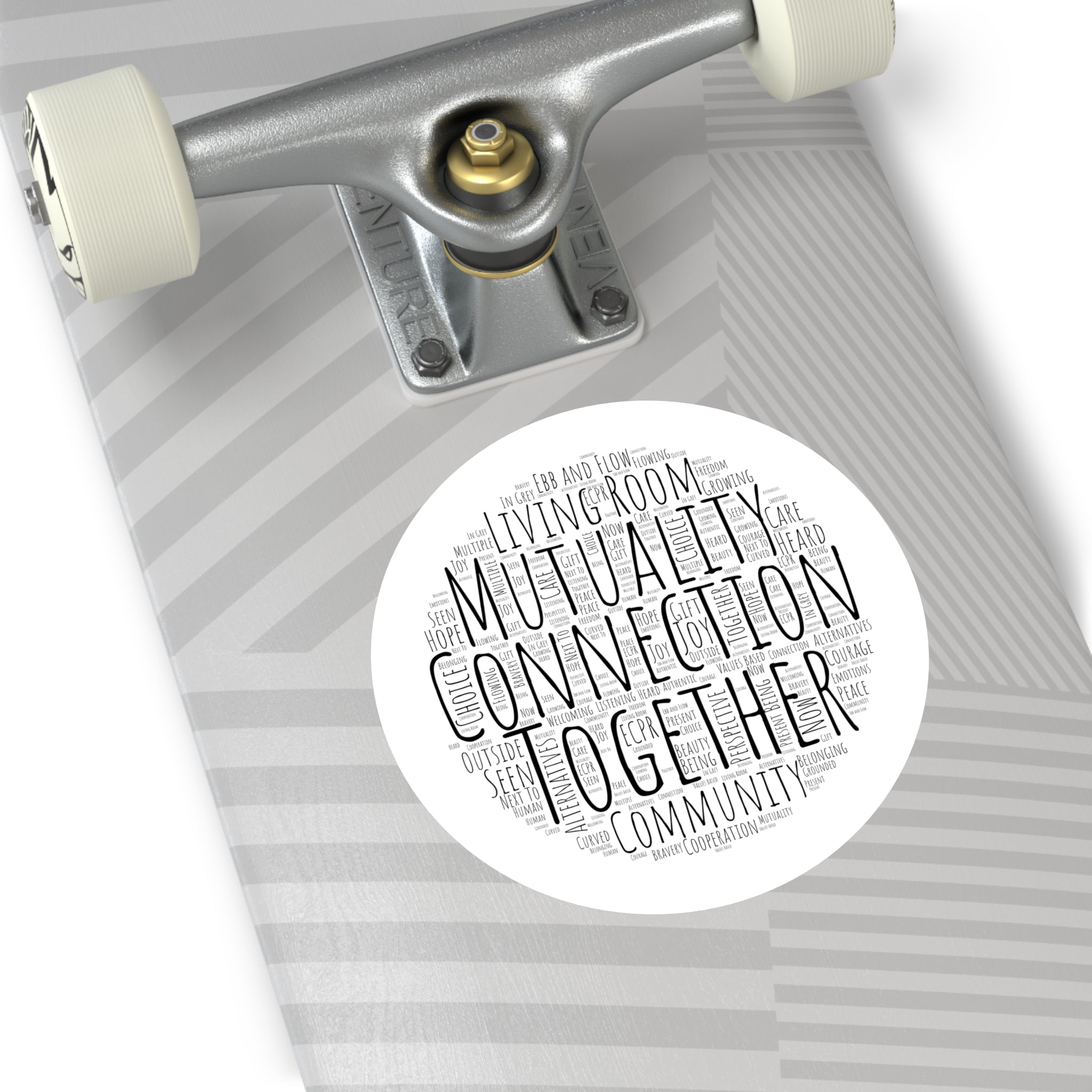 Round Sticker — "Connection Is Prevention" Word-Cloud
