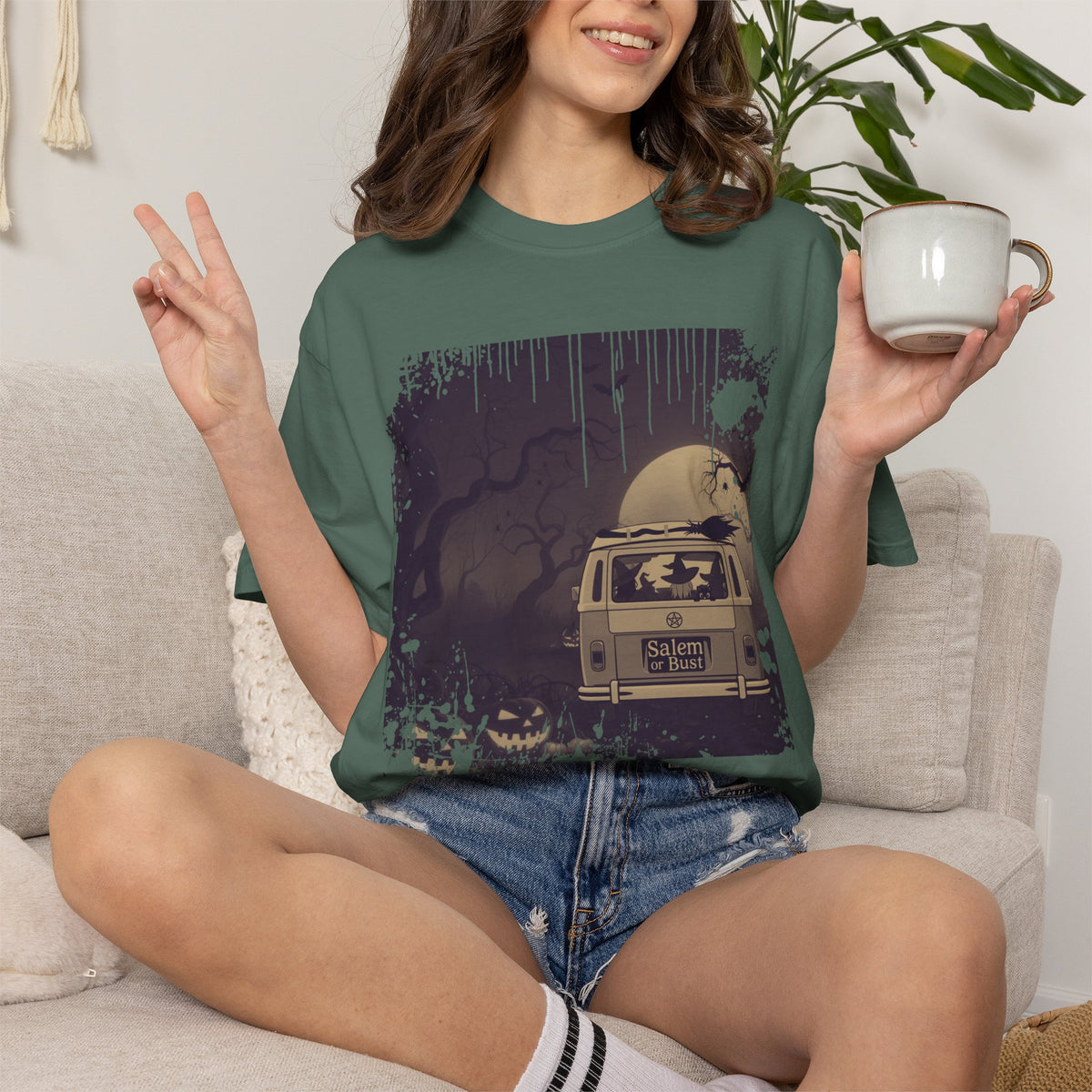 Spooky Retro Camper Van Graphic Tee — Halloween Witch Tshirt