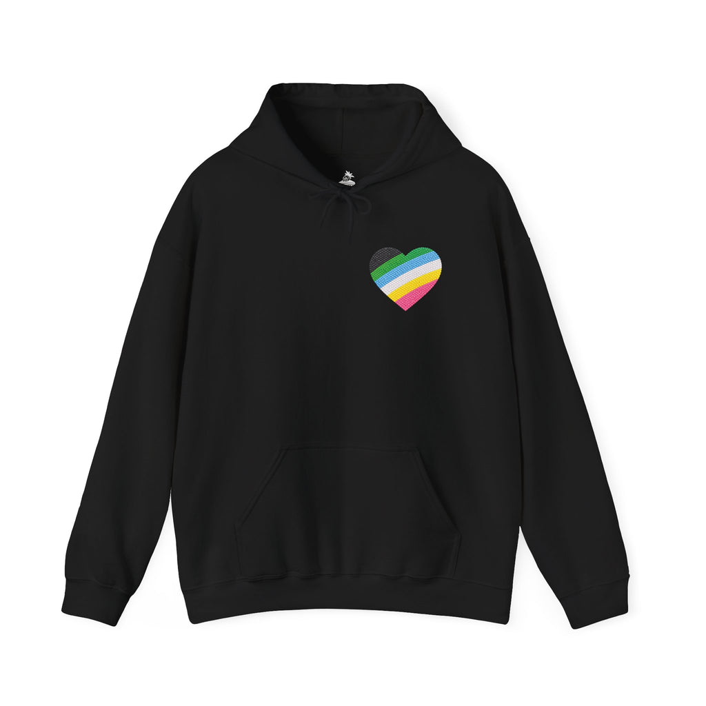 Disability Pride Heart Hoodie | Rainbow Striped Heart Pullover