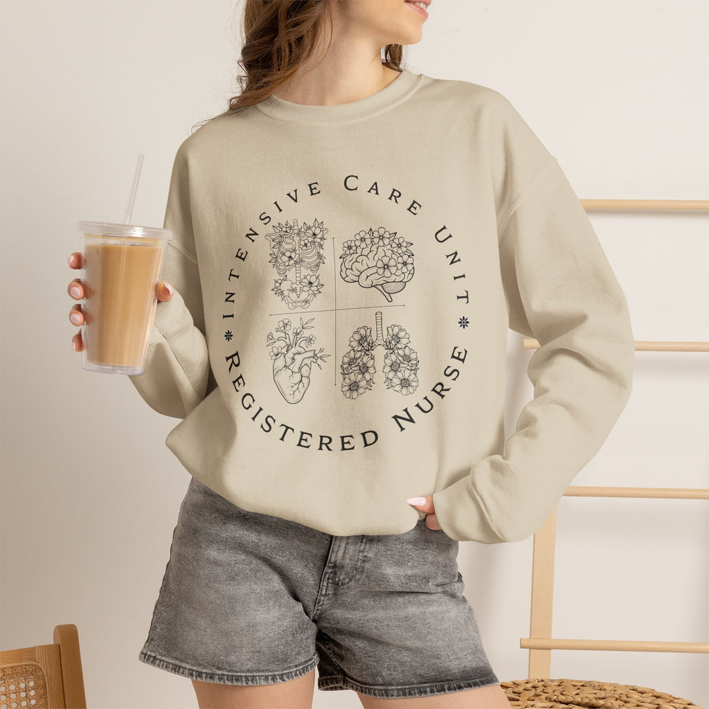 Registered Nurse Crewneck Sweatshirt – Intensive Care Unit Floral Badge