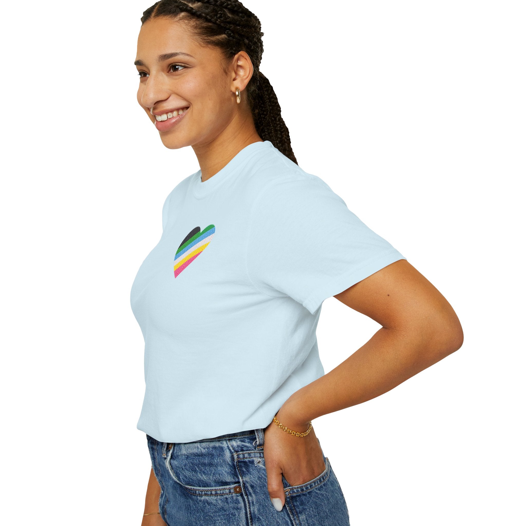 Disability Pride Heart T-Shirt | Rainbow Striped Heart Tee