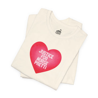 Justice For Nurse Pretti T-Shirt | Heart Graphic, Nurse Advocacy Tee
