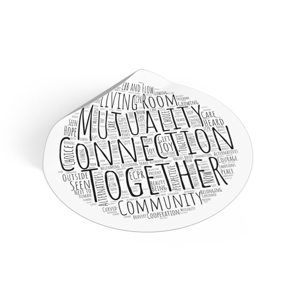 Round Sticker — "Connection Is Prevention" Word-Cloud