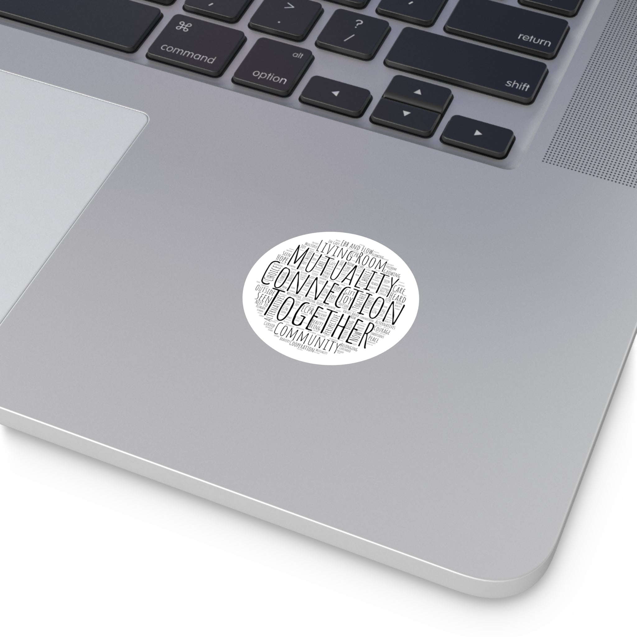 Round Sticker — "Connection Is Prevention" Word-Cloud