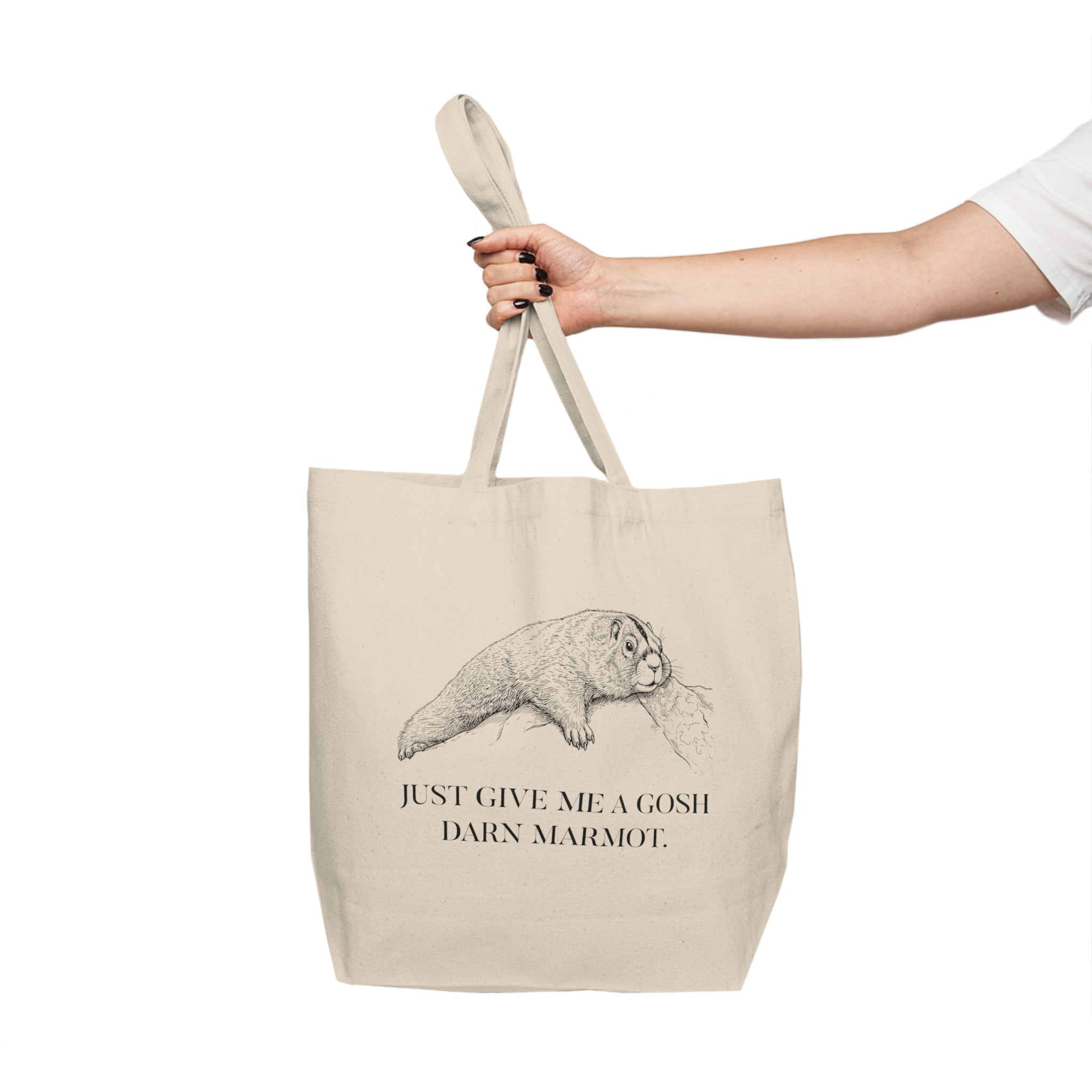 Exhausted Marmot Tote Bag | "Just Give Me A Gosh Darn Marmot," Animal Humor Tote