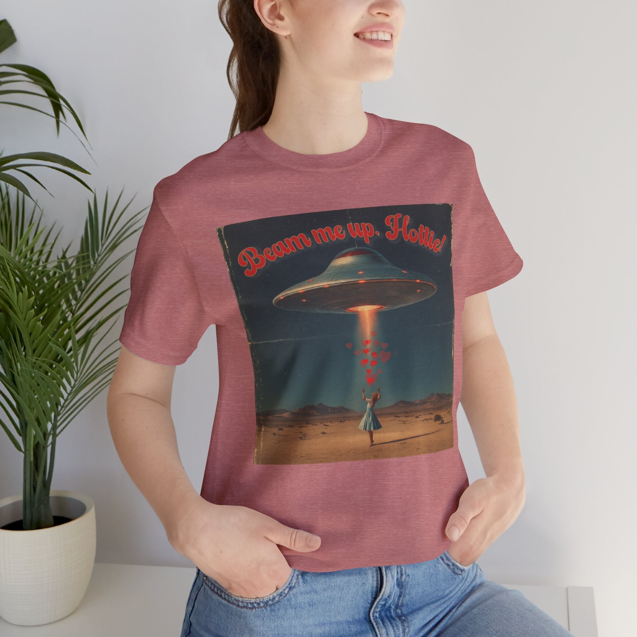 Beam Me Up, Hottie Valentine Tshirt | Star Trek pun for fun Valentine's gift | Sci-fi star crossed lovers top | Abducted by Love Shirt