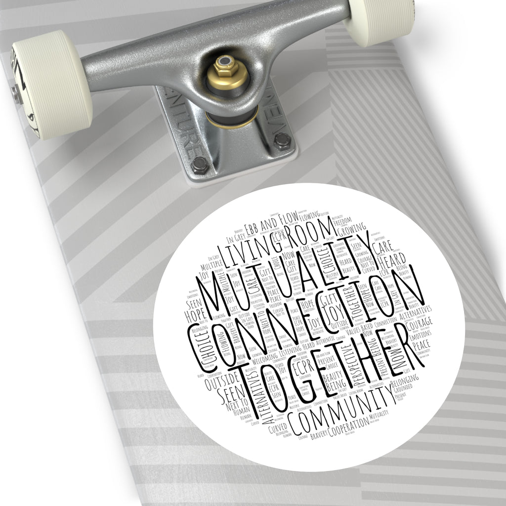 Round Sticker — "Connection Is Prevention" Word-Cloud
