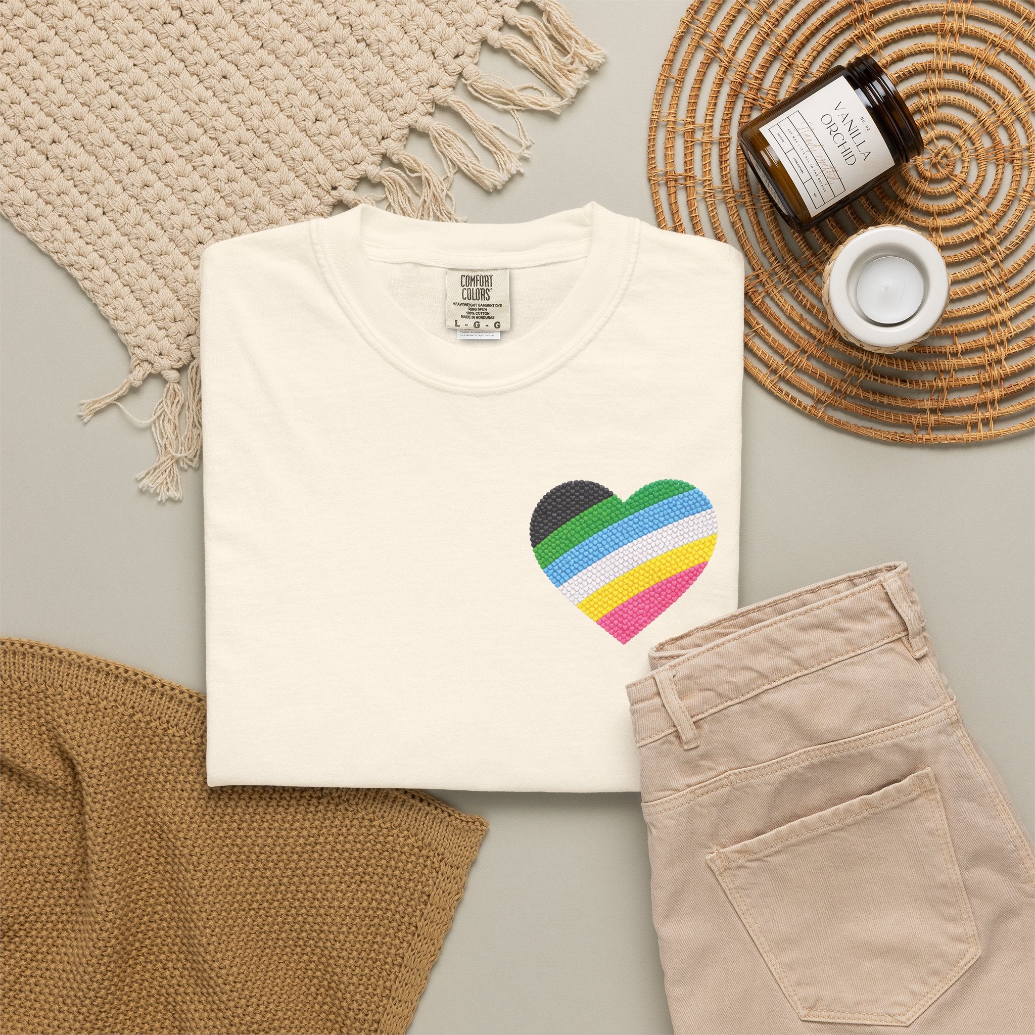 Disability Pride Heart T-Shirt | Rainbow Striped Heart Tee