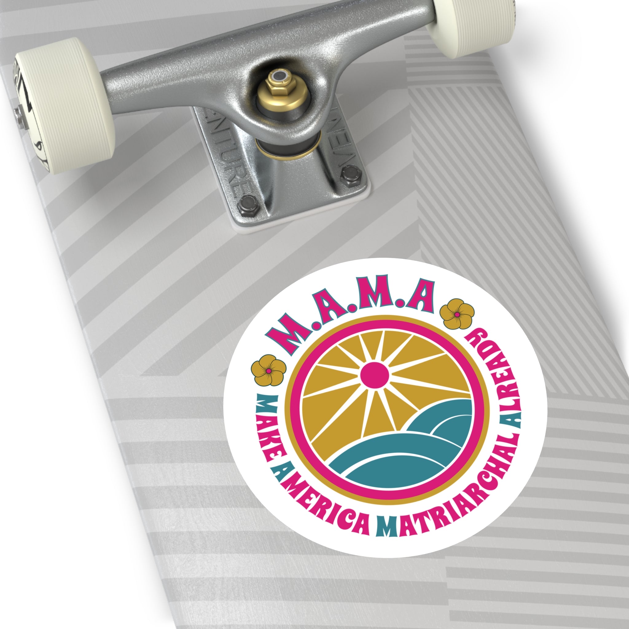 M.A.M.A. Round Sticker — "Make America Matriarchal Already" Retro Sunset Sticker (Indoor/Outdoor)