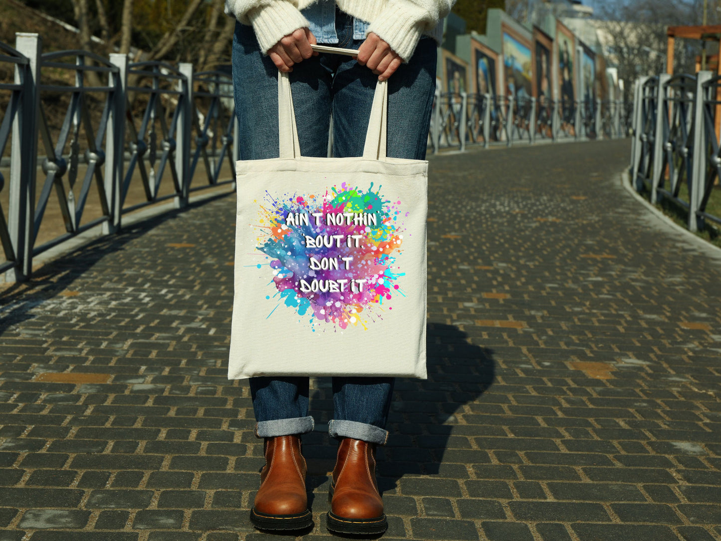 Humorous motivational tote bag