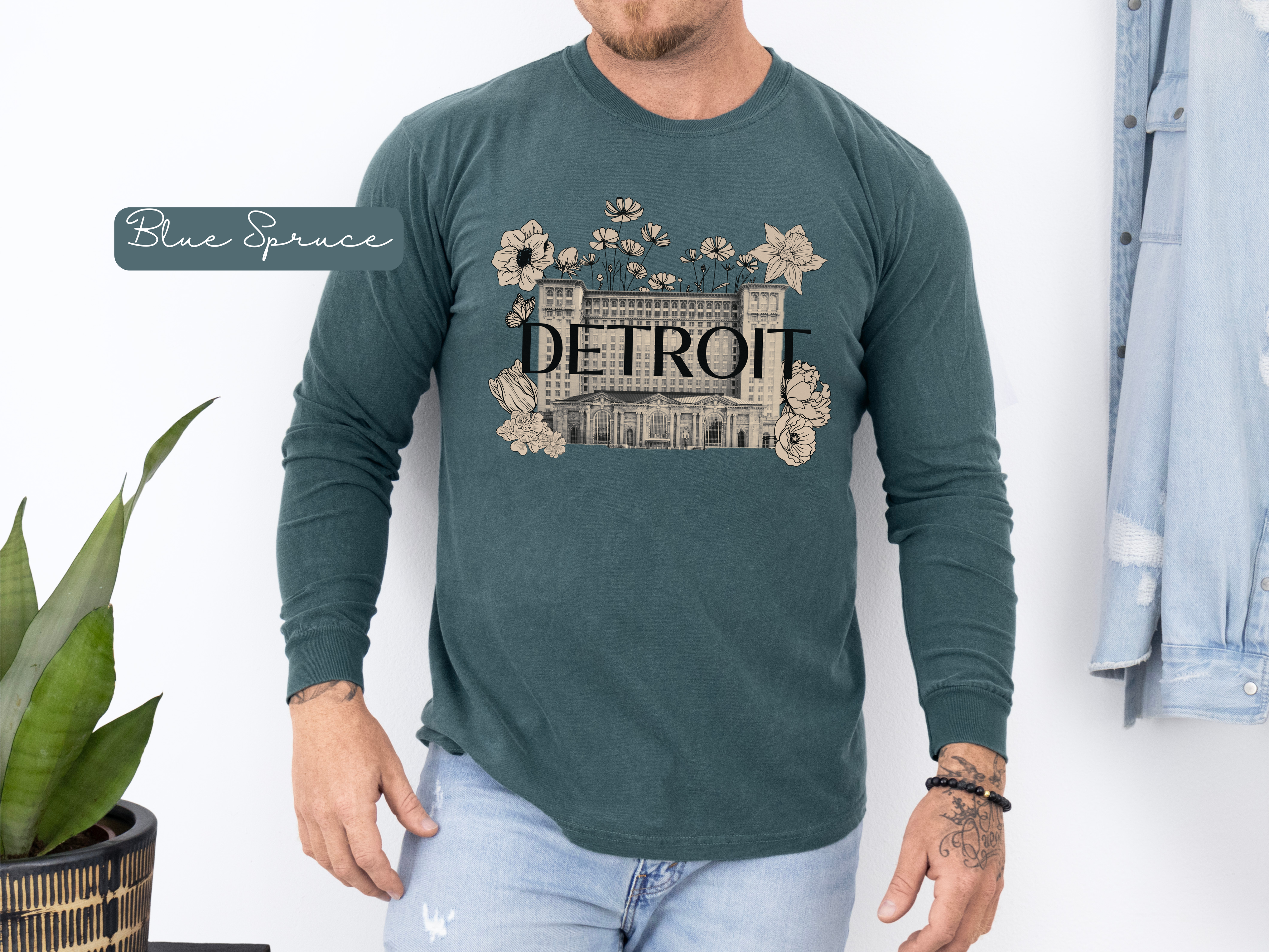 Beautiful Detroit Vintage Floral Train Station Long Sleeve T-Shirt