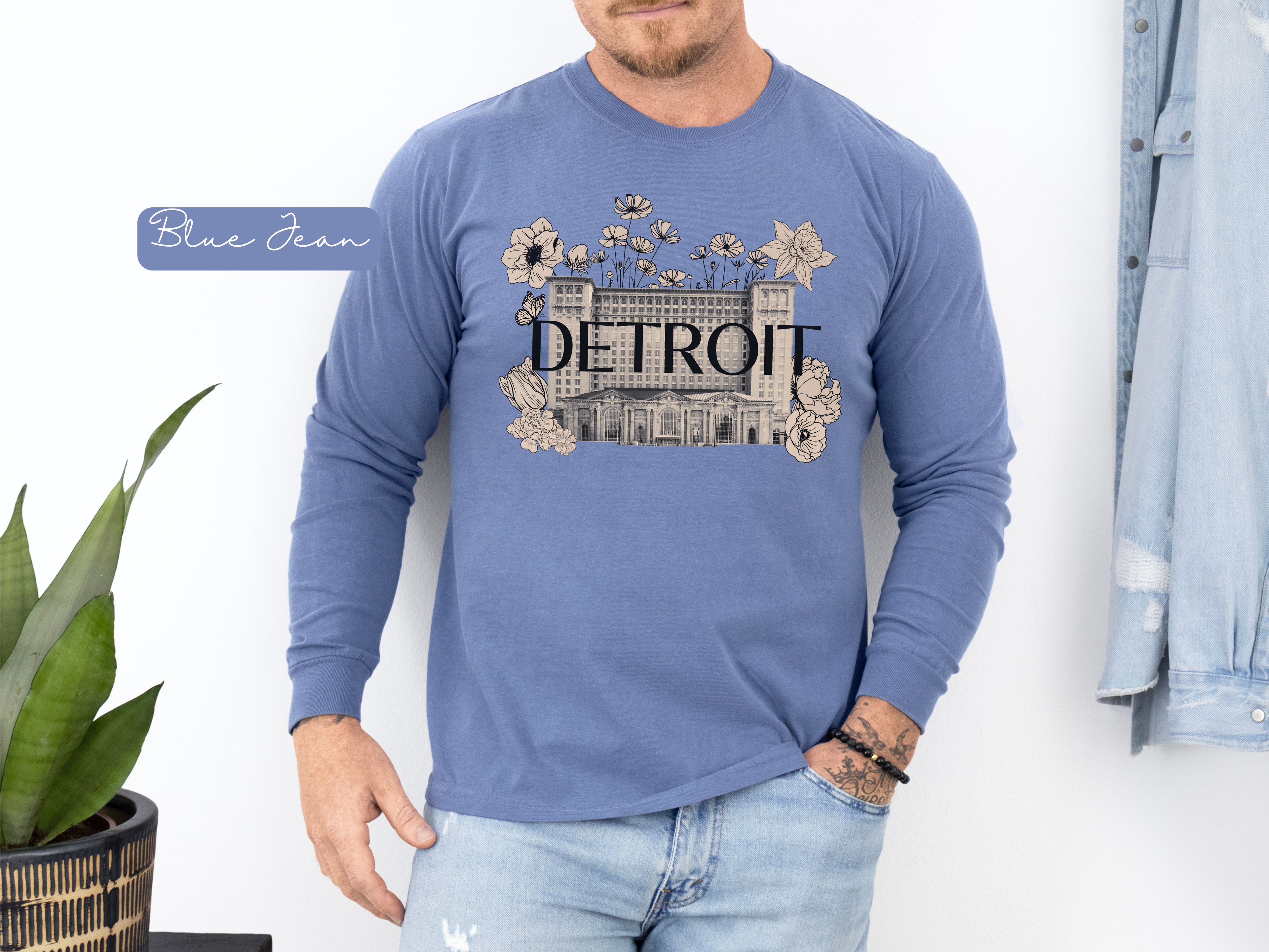 Beautiful Detroit Vintage Floral Train Station Long Sleeve T-Shirt
