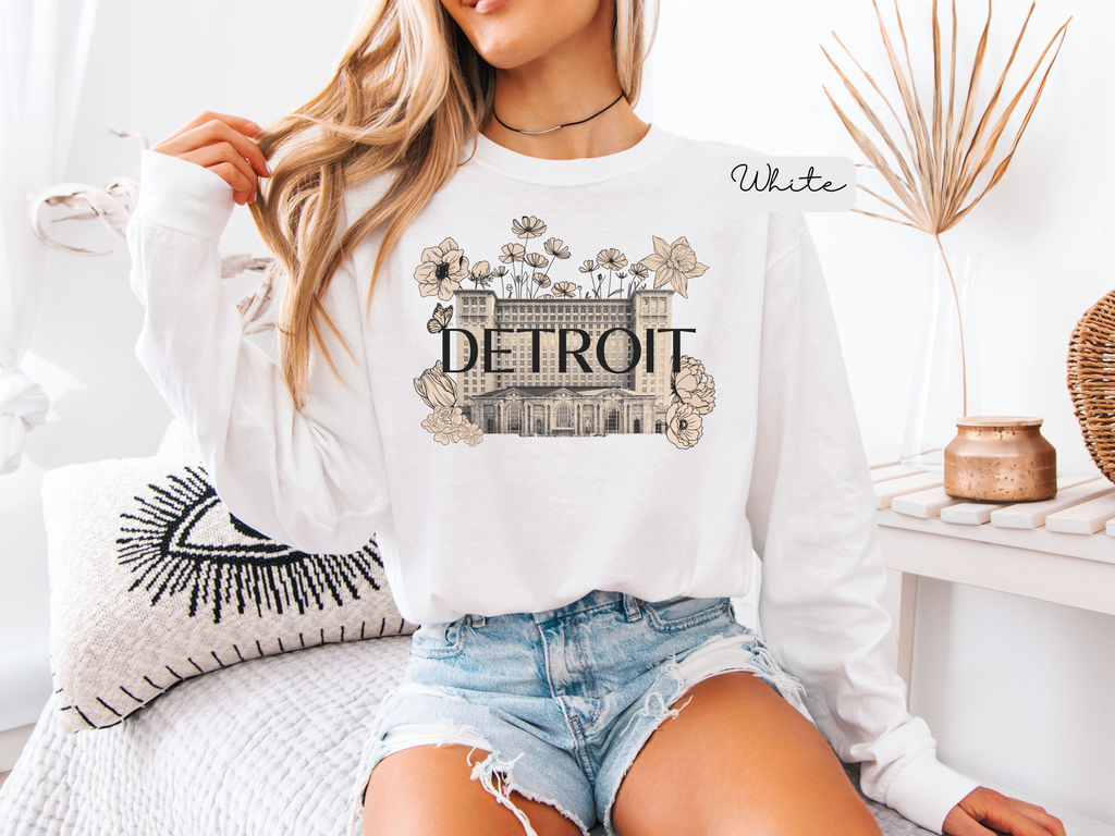 Beautiful Detroit Vintage Floral Train Station Long Sleeve T-Shirt