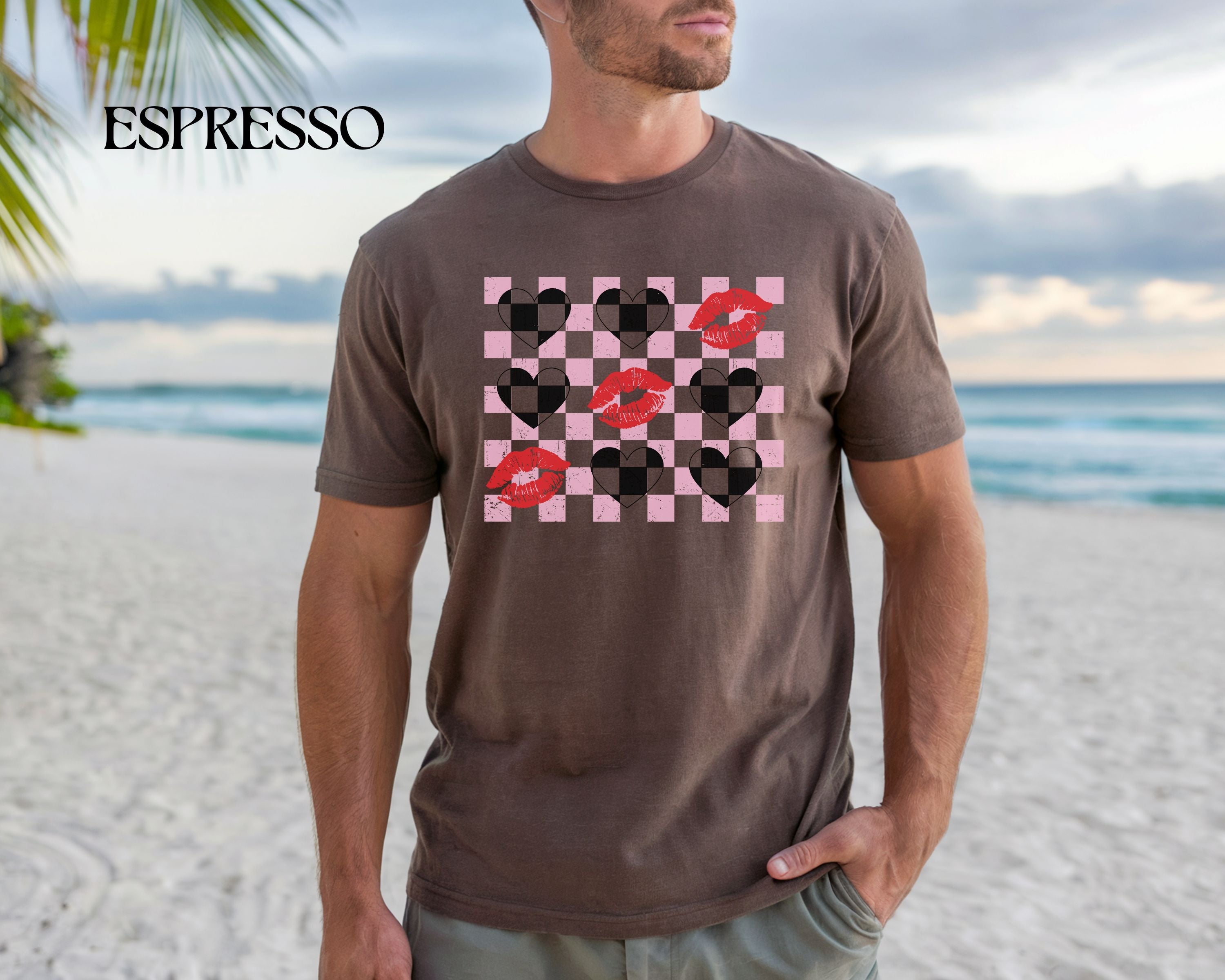 Tic-Tac-Toe Checkerboard Hearts and Valentine Lipstick Kisses T-Shirt