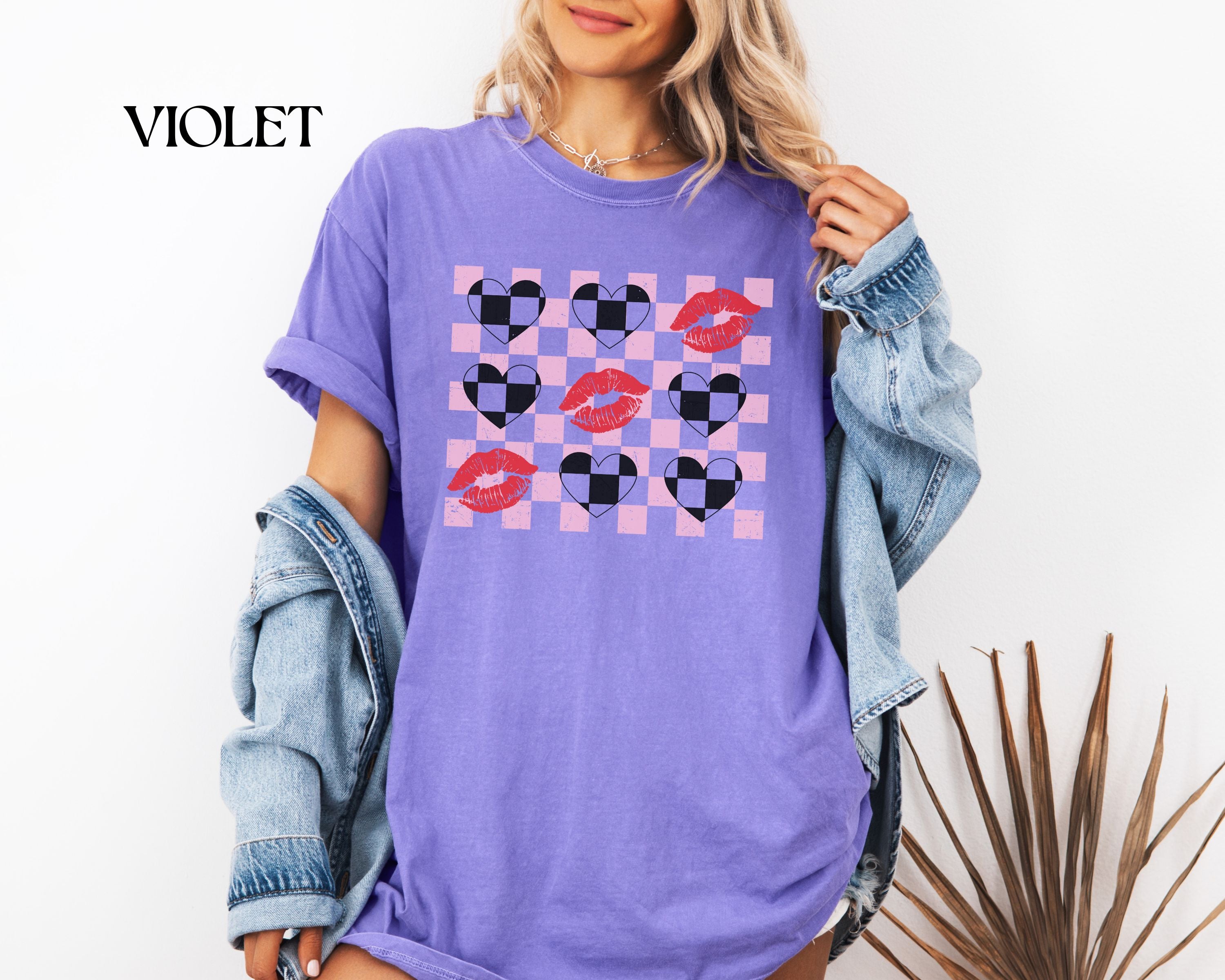 Tic-Tac-Toe Checkerboard Hearts and Valentine Lipstick Kisses T-Shirt