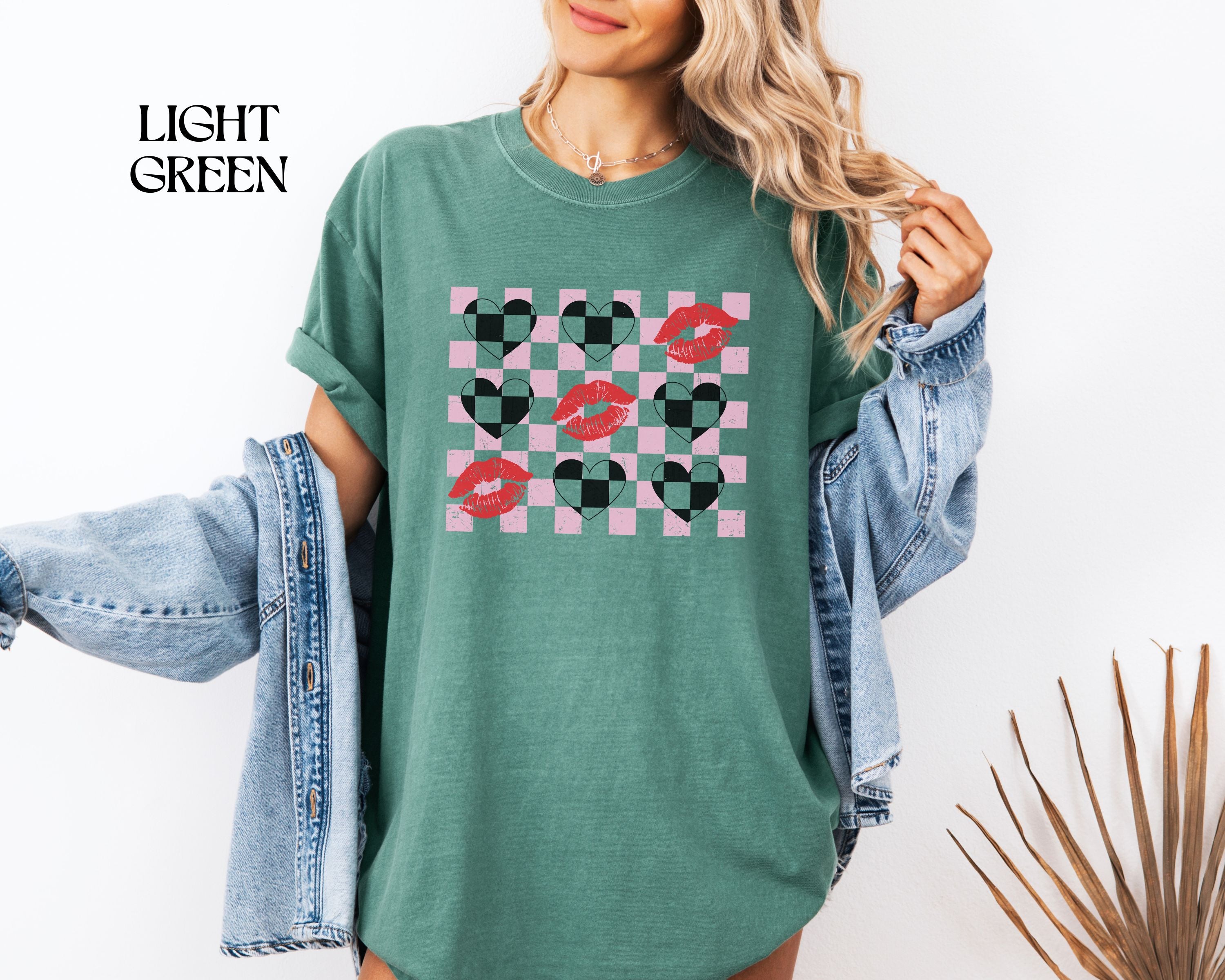 Tic-Tac-Toe Checkerboard Hearts and Valentine Lipstick Kisses T-Shirt