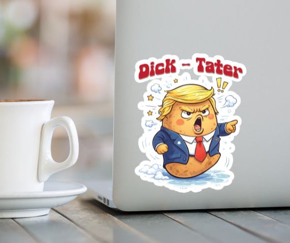 Cartoon Dick Tater Politician Kiss-Cut Sticker | Satirical Character Sticker