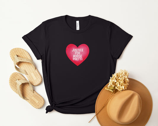 Justice For Nurse Pretti T-Shirt | Heart Graphic, Nurse Advocacy Tee