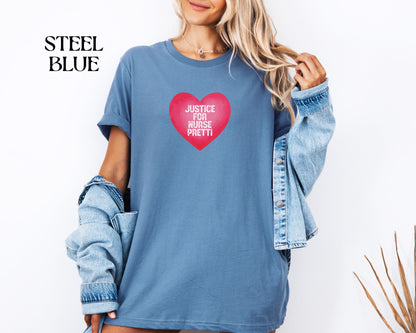 Justice For Nurse Pretti T-Shirt | Heart Graphic, Nurse Advocacy Tee