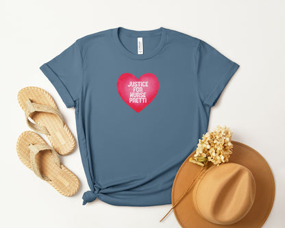 Justice For Nurse Pretti T-Shirt | Heart Graphic, Nurse Advocacy Tee