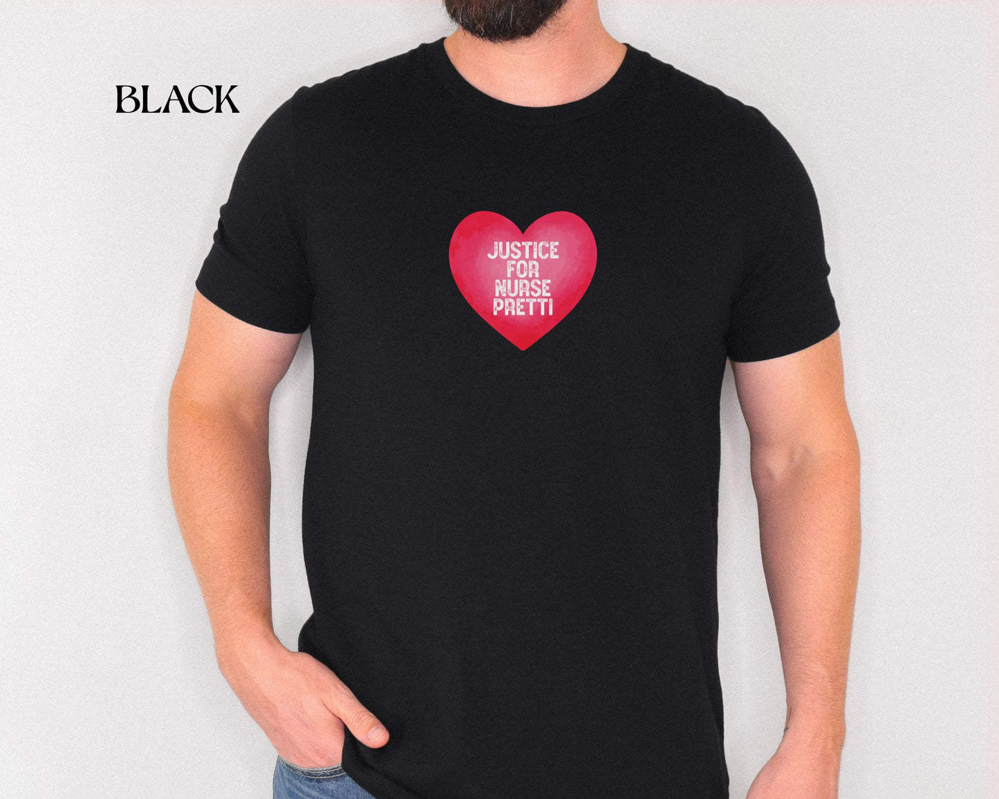 Justice For Nurse Pretti T-Shirt | Heart Graphic, Nurse Advocacy Tee