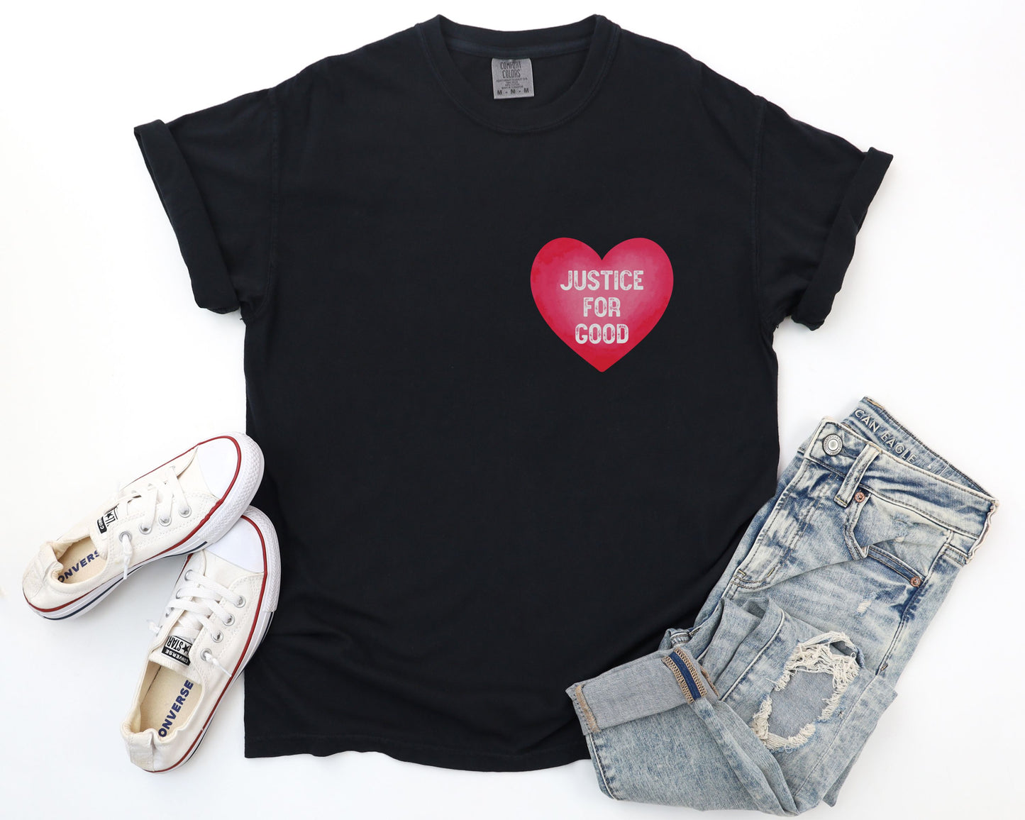 Justice For Good heart graphic T-shirt | Activist Shirt