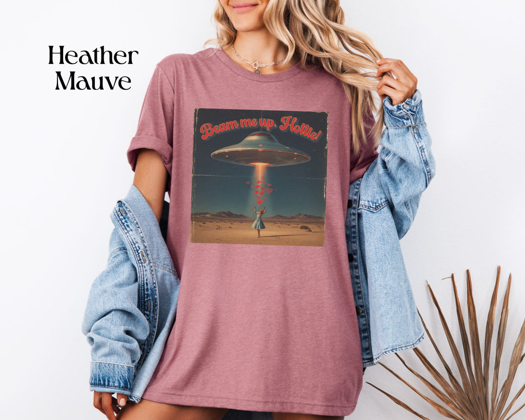 Beam Me Up, Hottie Valentine Tshirt | Star Trek pun for fun Valentine's gift | Sci-fi star crossed lovers top | Abducted by Love Shirt