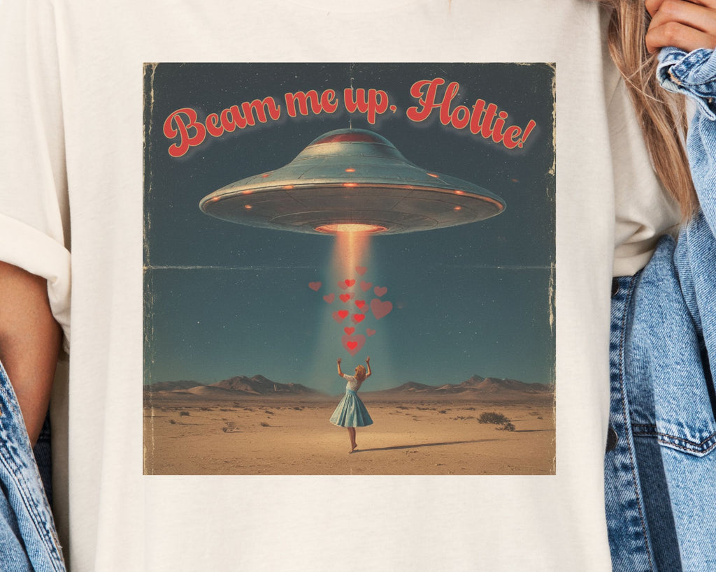Beam Me Up, Hottie Valentine Tshirt | Star Trek pun for fun Valentine's gift | Sci-fi star crossed lovers top | Abducted by Love Shirt