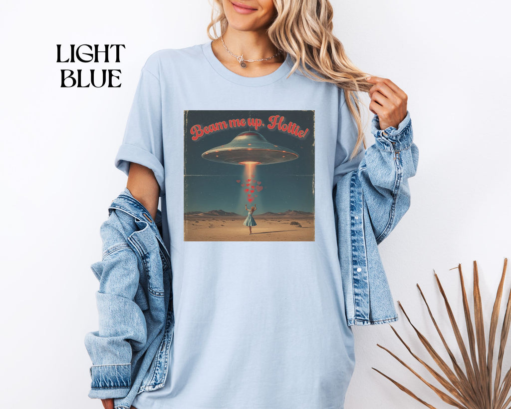 Beam Me Up, Hottie Valentine Tshirt | Star Trek pun for fun Valentine's gift | Sci-fi star crossed lovers top | Abducted by Love Shirt