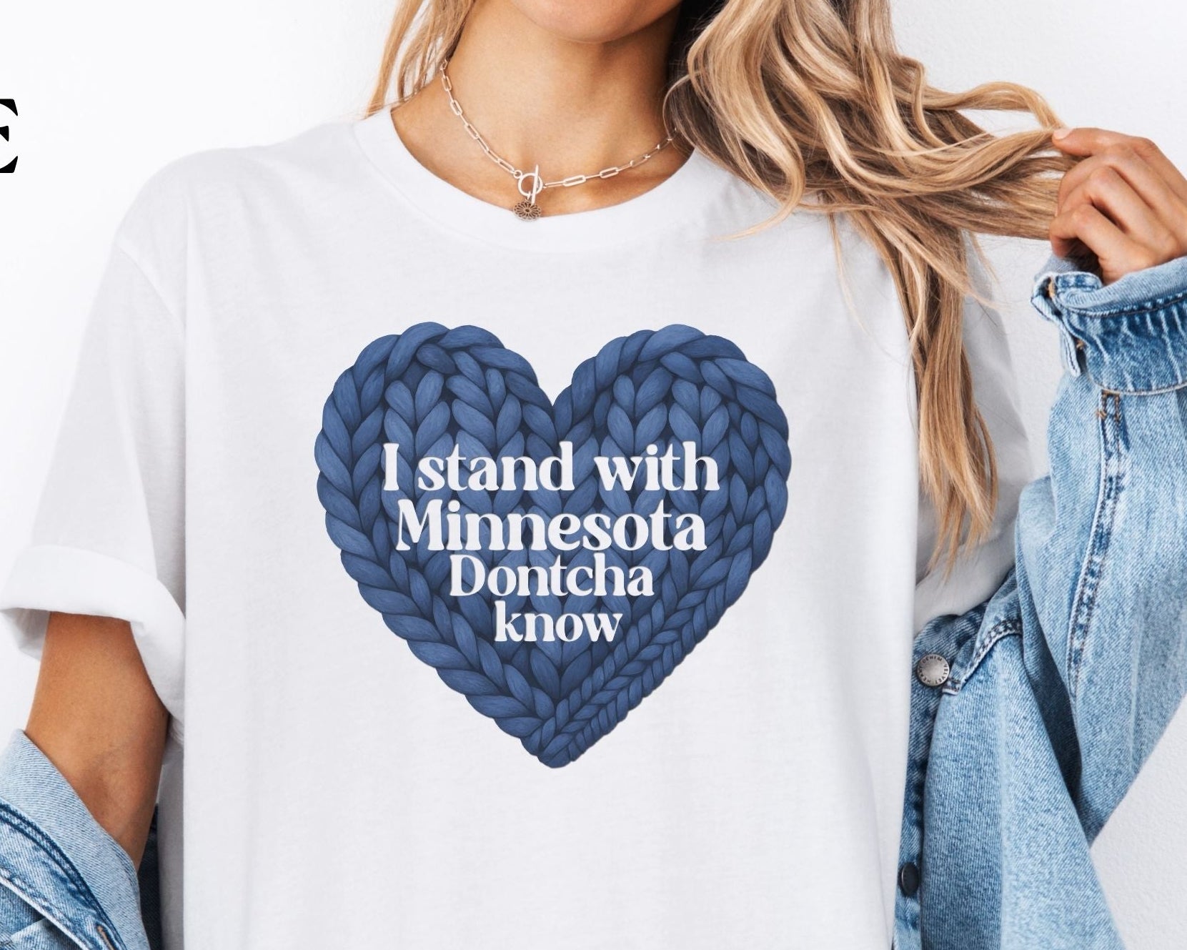 I Stand With Minnesota Dontcha Know T-Shirt | Knit Heart Graphic Tee