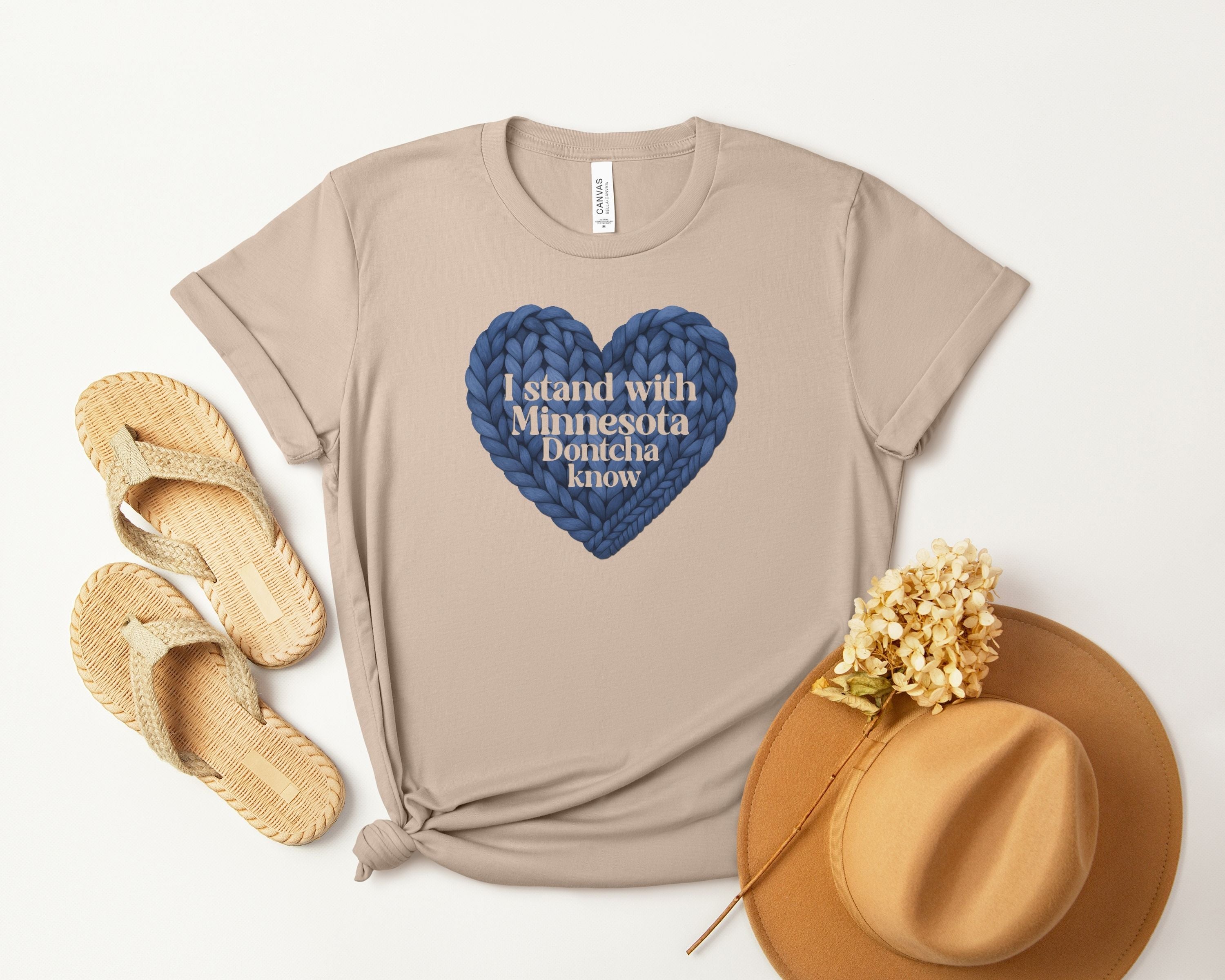 I Stand With Minnesota Dontcha Know T-Shirt | Knit Heart Graphic Tee
