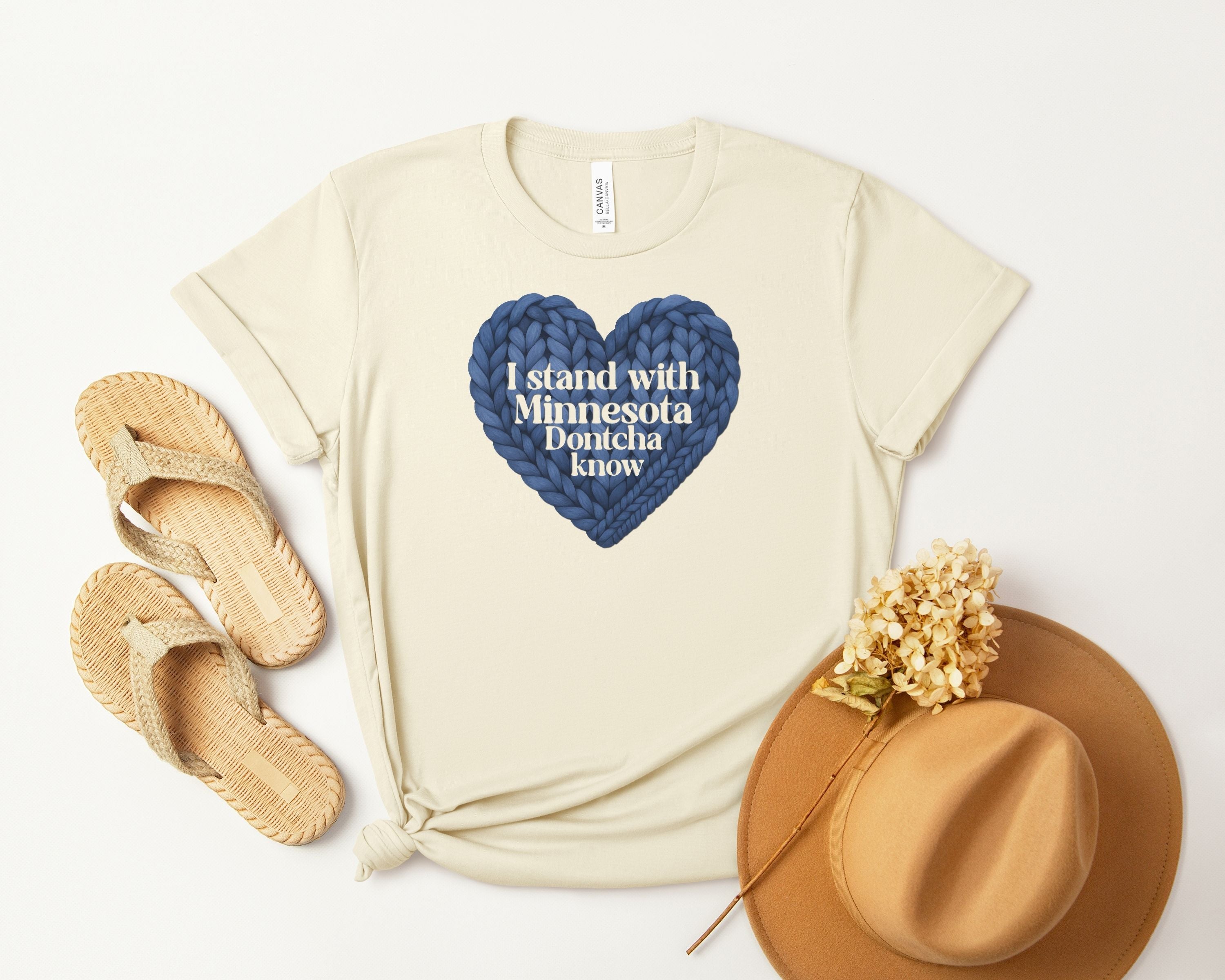 I Stand With Minnesota Dontcha Know T-Shirt | Knit Heart Graphic Tee