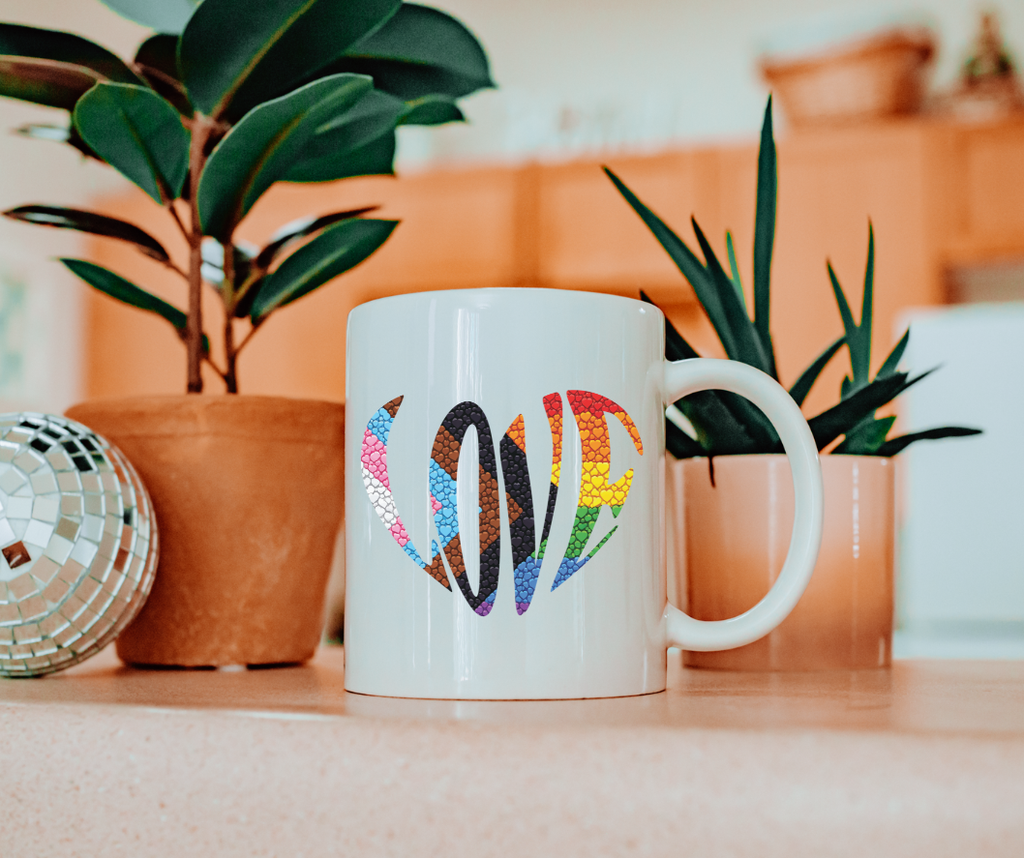 Rainbow Pride Heart Mug | Colorful Heart Love 20oz Jumbo Ceramic Mug