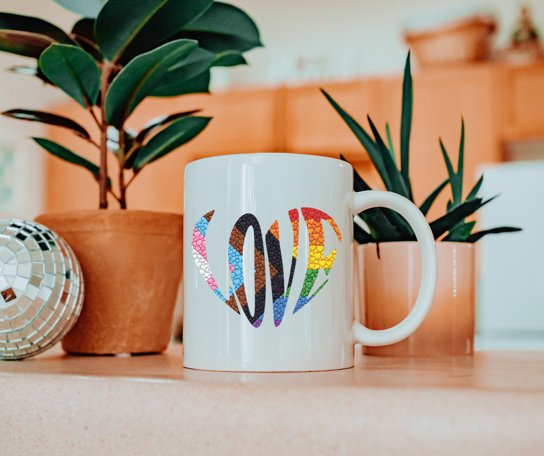 Rainbow Pride Heart Mug | Colorful Heart Love 20oz Jumbo Ceramic Mug