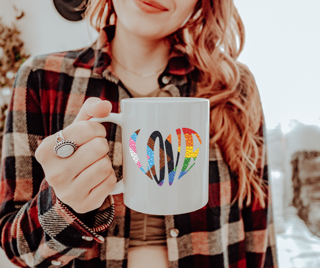 Rainbow Pride Heart Mug | Colorful Heart Love 20oz Jumbo Ceramic Mug