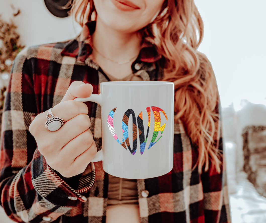 Rainbow Pride Heart Mug | Colorful Heart Love 20oz Jumbo Ceramic Mug