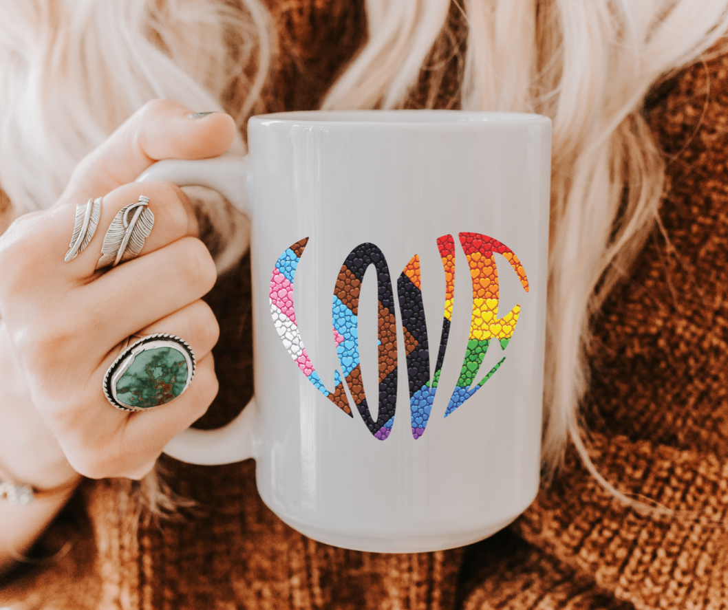 Rainbow Pride Heart Mug | Colorful Heart Love 20oz Jumbo Ceramic Mug