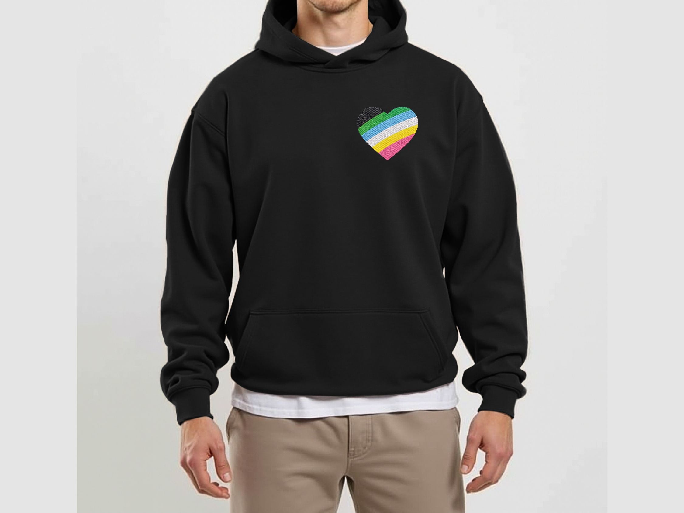 Disability Pride Heart Hoodie | Rainbow Striped Heart Pullover