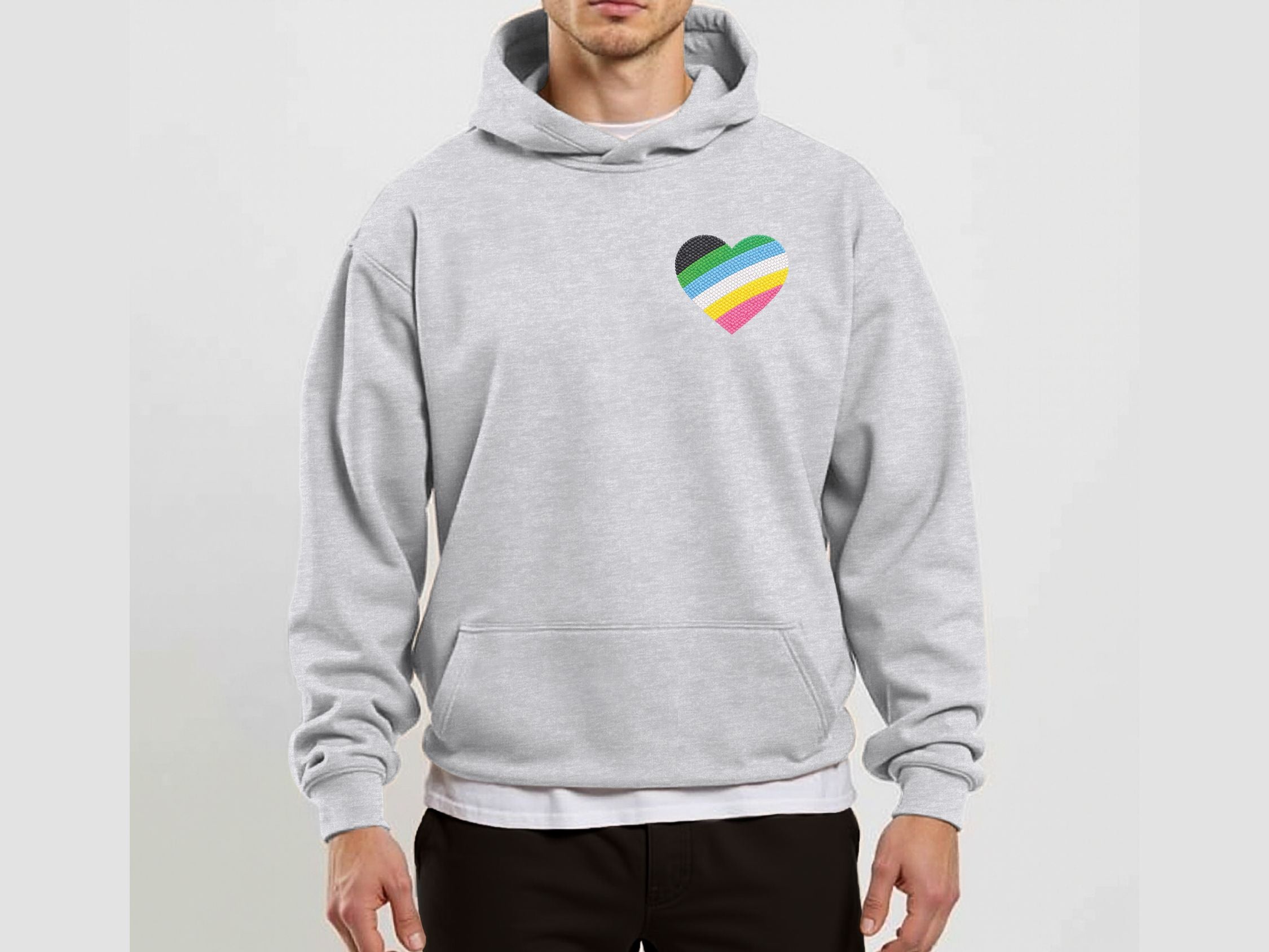 Disability Pride Heart Hoodie | Rainbow Striped Heart Pullover