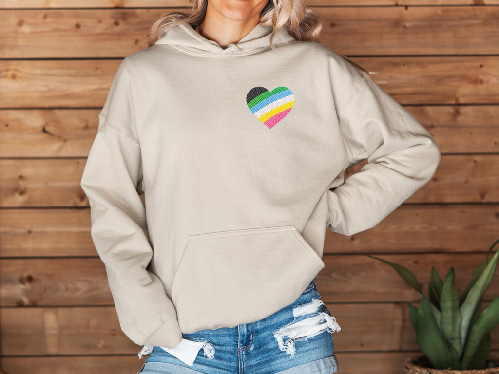 Disability Pride Heart Hoodie | Rainbow Striped Heart Pullover