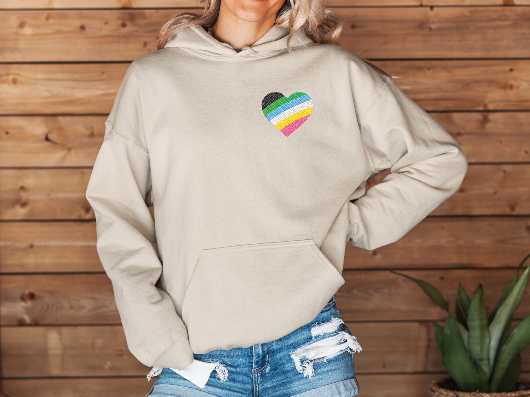 Disability Pride Heart Hoodie | Rainbow Striped Heart Pullover