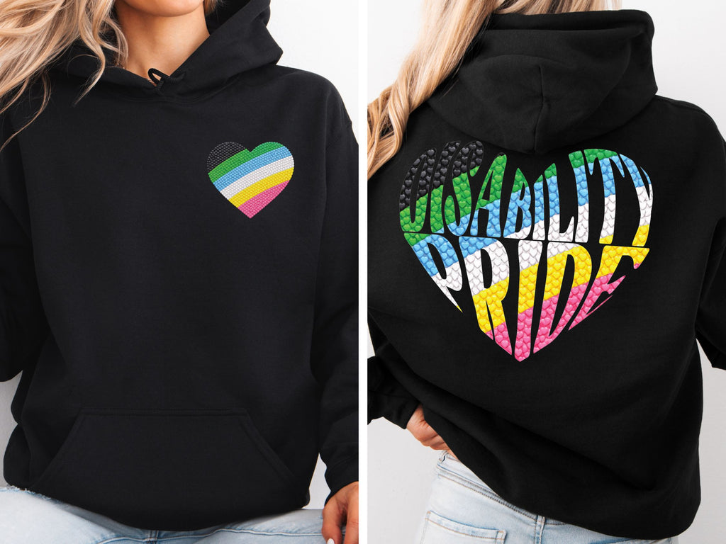 Disability Pride Heart Hoodie | Rainbow Striped Heart Pullover