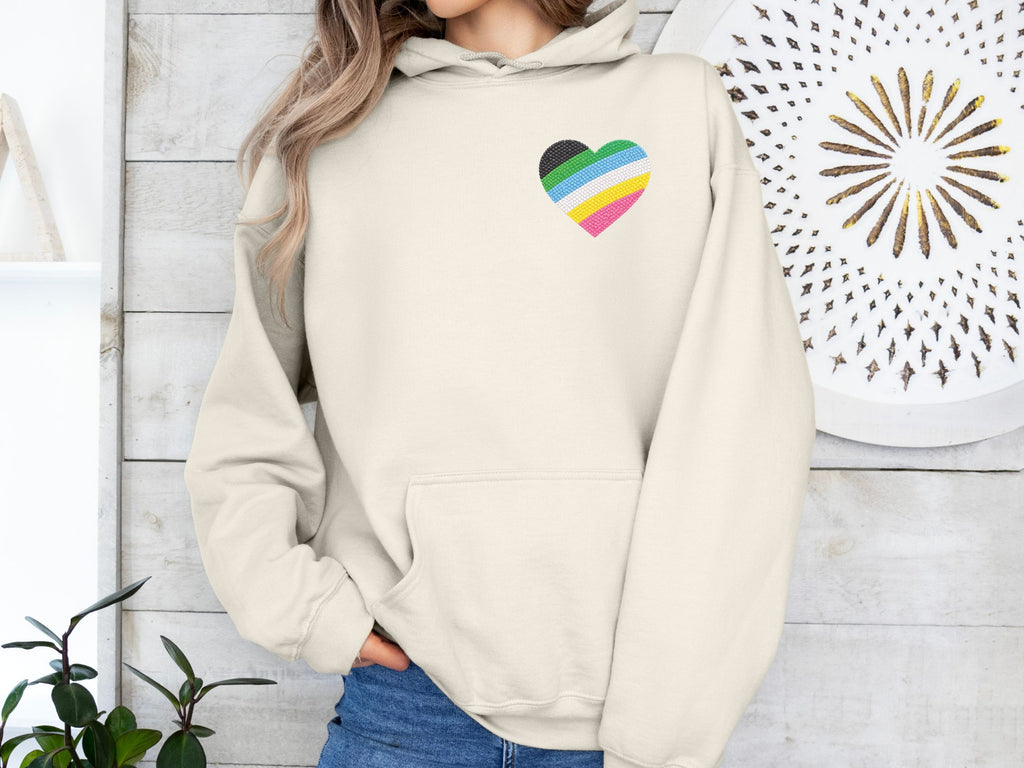 Disability Pride Heart Hoodie | Rainbow Striped Heart Pullover