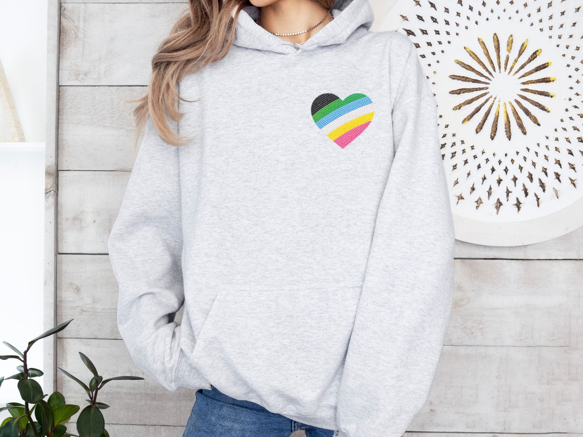 Disability Pride Heart Hoodie | Rainbow Striped Heart Pullover