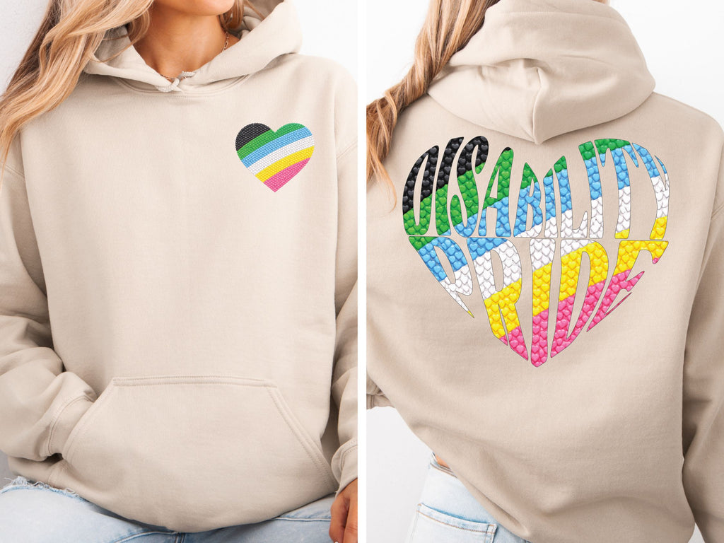 Disability Pride Heart Hoodie | Rainbow Striped Heart Pullover