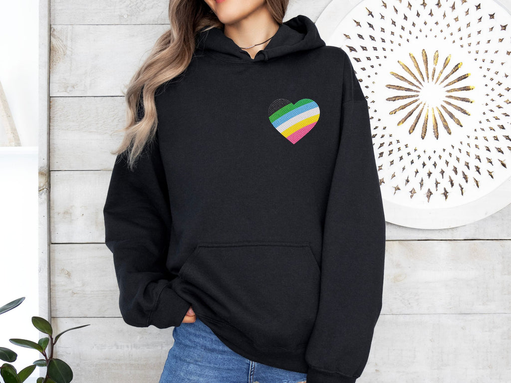 Disability Pride Heart Hoodie | Rainbow Striped Heart Pullover