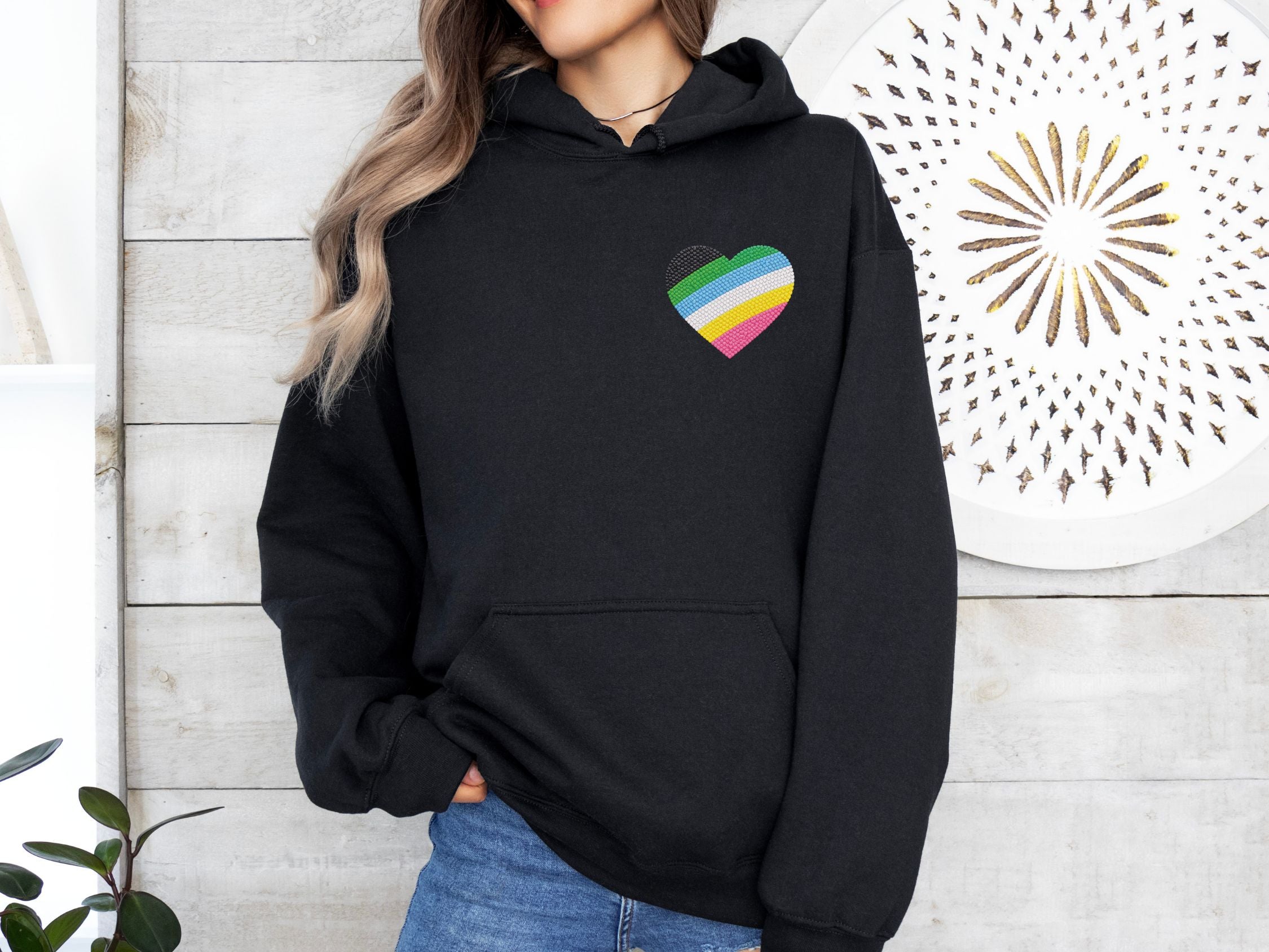 Disability Pride Heart Hoodie | Rainbow Striped Heart Pullover